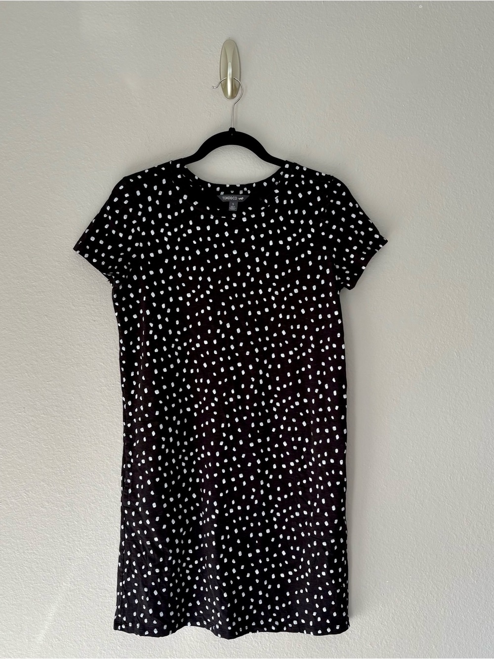 Toad & Co Windermere II T-Shirt Dress Black White Painterly Dot Pockets Tencel S - Picture 2 of 7